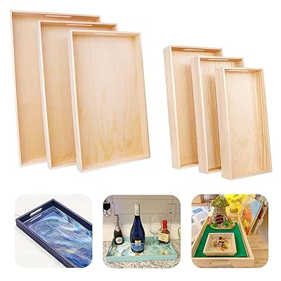 Buy 6 Pcs Wooden Serving Trays Unfinished Reinforced Wooden Decorative Trays With Handles Diy Crafts Differdent Food Tray Set For Breakfast Dinner Tea Coffee Table Bbq Party 12x6 To 16x10 Online In