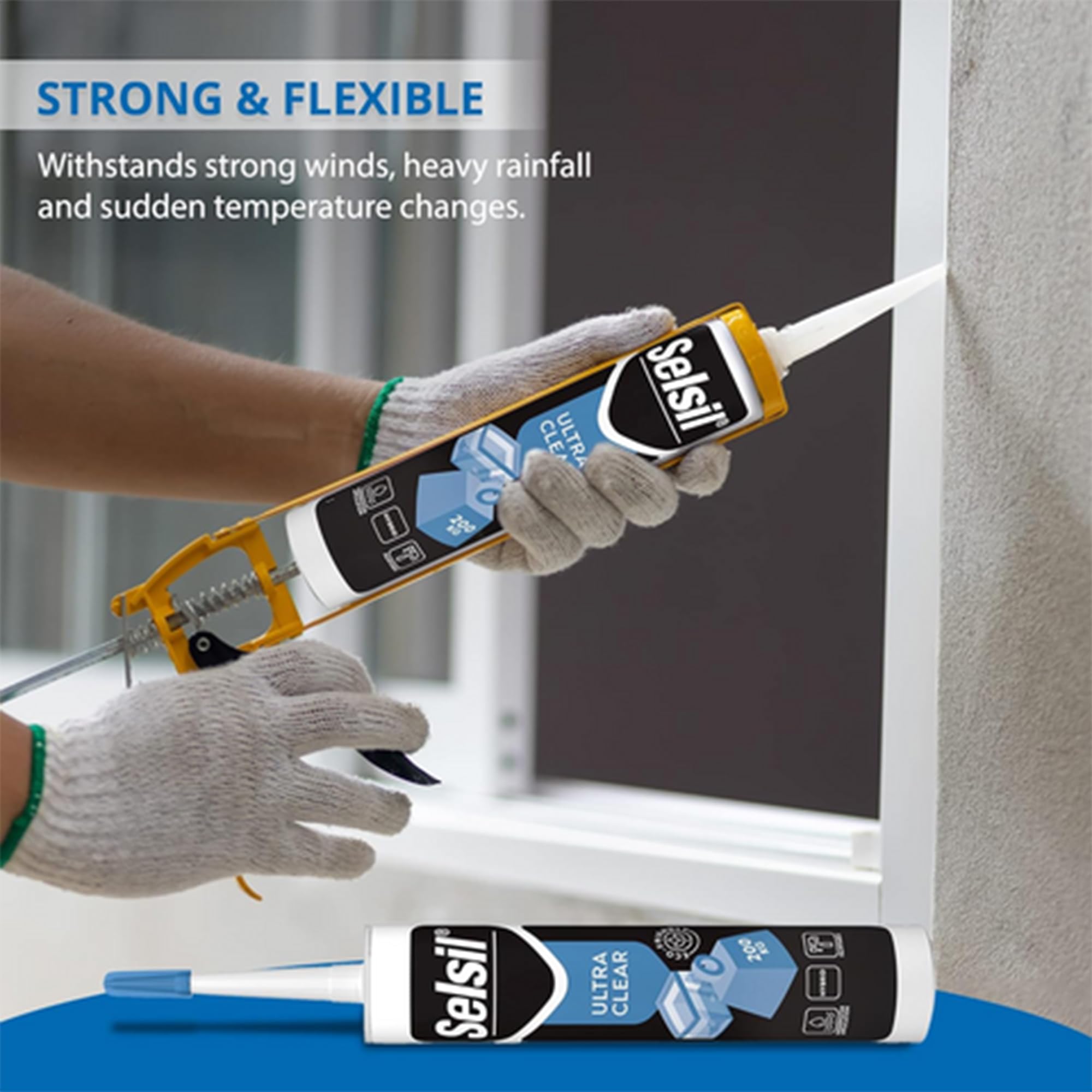 SELSIL Ultra Crystal Clear Mounting Adhesive & Sealant - Indoor & Outdoor Adhesive Tough & Flexible Construction Adhesive, 100% Transparent Bonding and Sealing Waterproof Adhesive (9.8 fl oz/290 mL)