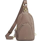 Kattee Sling Bag for Women, Leather Fanny Packs Crossbody Purse, Small Chest Bag with RFID Blocking, Khaki