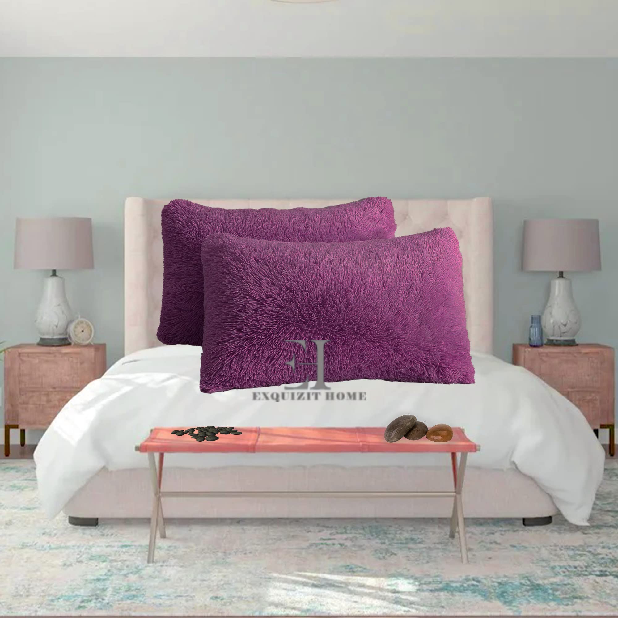 EXQUIZIT HOME® Hug & Snug Teddy Cuddles Pillowcase Pair – Super Soft Fluffy Fleece Pillow Covers | Warm & Cosy Winter Teddy Pillowcases | 100% Polyester | Standard Size 50×75cm (Plum)