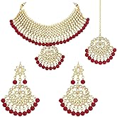 Aheli Faux Kundan Necklace Earrings Maang Tikka Set Indian Ethnic Wedding Fashion Jewelry Set Gift for Women