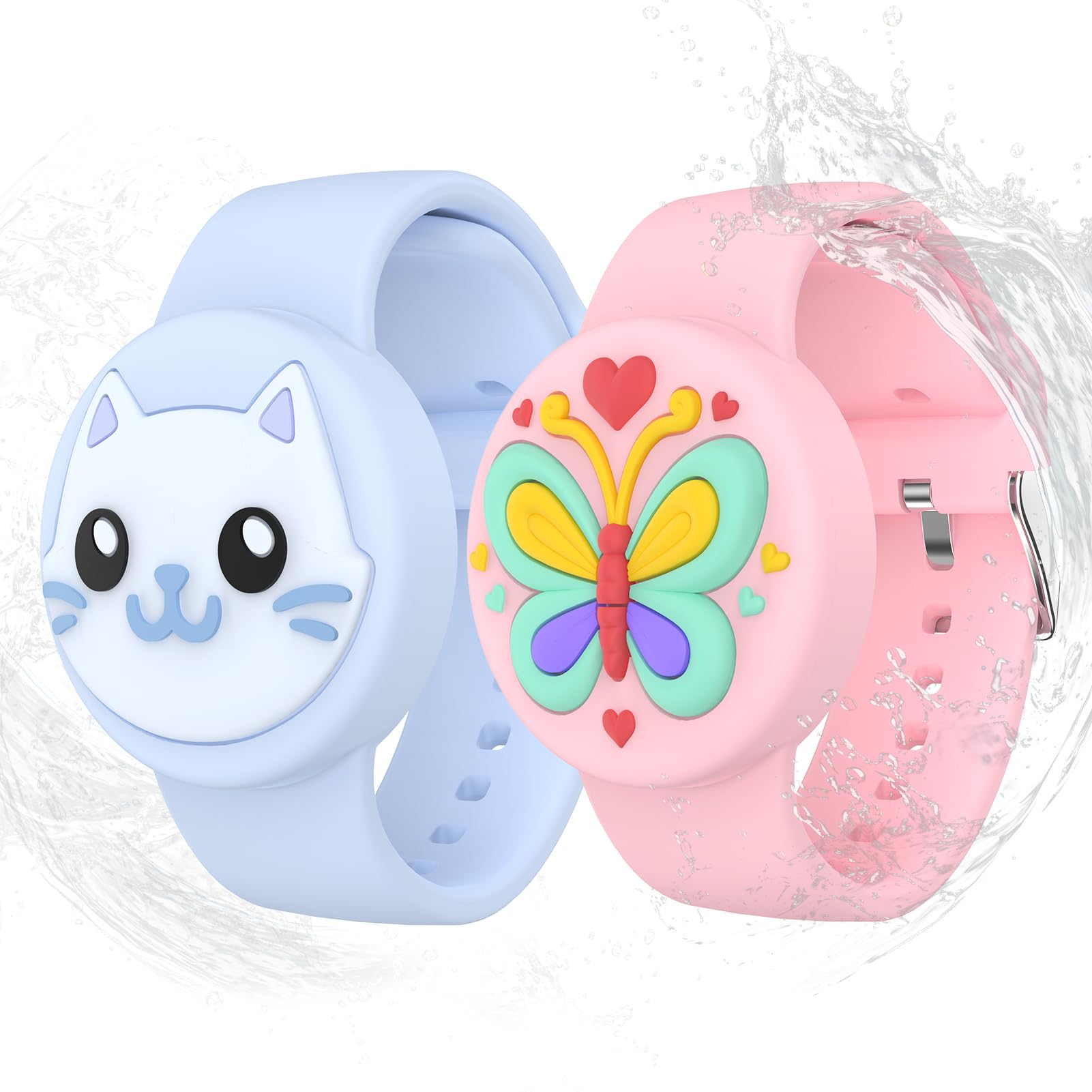 Photo 1 of Waterproof Airtag Bracelets for Kids - (2 Pack) Soft Silicone Hidden Airtag Wristband - Lightweight GPS Tracker Holder Compatible with Apple Airtag Band for Child(Butterfly/Cat)