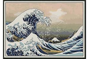 Amiiba Stamped Cross Stitch Kits, The Great Wave Off Kanagawa DIY 11CT 29.9x21.6 inch (Wave)