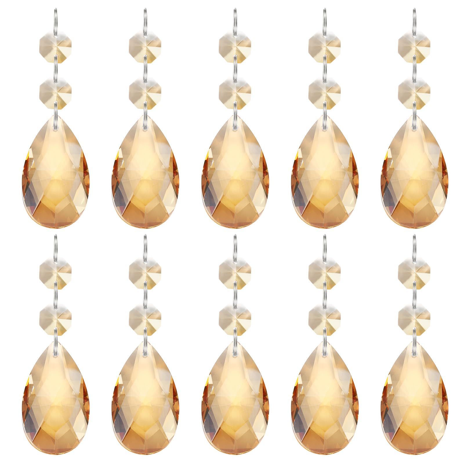 PATIKIL Teardrop Crystal Chandelier Pendants Beads, 10 Pack 85mm Length 38mm Chandelier Prisms Parts Ornaments Hanging Beads for DIY Arts Crafts Decoration, Gold Champagne