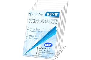 TICONN 8.5 x 11 Acrylic Sign Holder, L Shape Clear Sign Stand for Displaying, Plastic Paper Holder for Office, Store, Restaurant (Vertical 6 Pack)