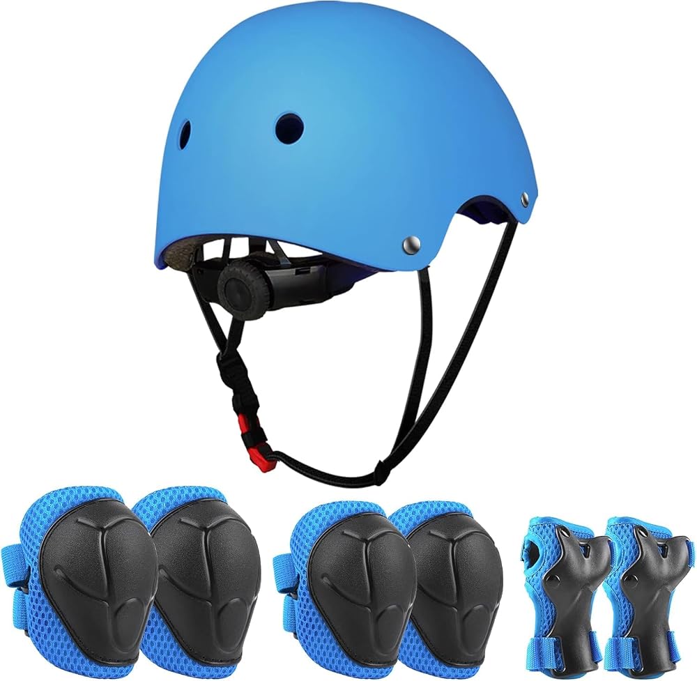 Jim's Store Kids Bike Helmet & Pads Set - Adjustable 3-12yr Blue