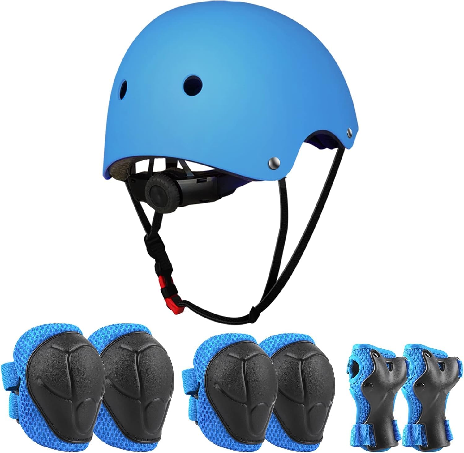 Jim's Store Kids Bike Helmet for 3-10 years old Helmet and Knee Pads Set Adjustable Elbow &Wrist Pads Protective Gear Set for Skateboard Scooter Cycling Roller Skating Boys Girls(Blue)