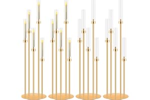 4 Set 5 Arm Gold Candle Holder, Mjkeomo 41.3'' Tall Candelabra Centerpieces for Tables Gold Candlesticks Holder for Housewarming Gift Fireplace Dinner Halloween Christmas Decor Fit 0.87'' LED Candle