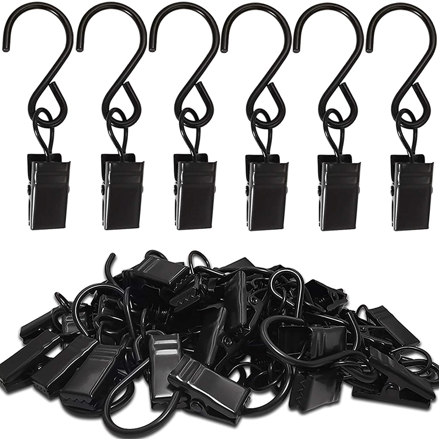 Heavy Duty Stainless Steel Metal Clips with Hooks for Curtain, Photos, Art Craft Hanger Hanging Clips Home Decoration(20 Pack),Black