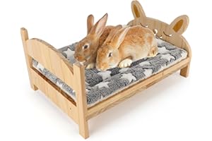 Midollarle Rabbit Bed with Soft Mat, Detachable Small Animal Bed, Wood Rabbit Habitat for Small Pets to Have a Cozy nest (Gui