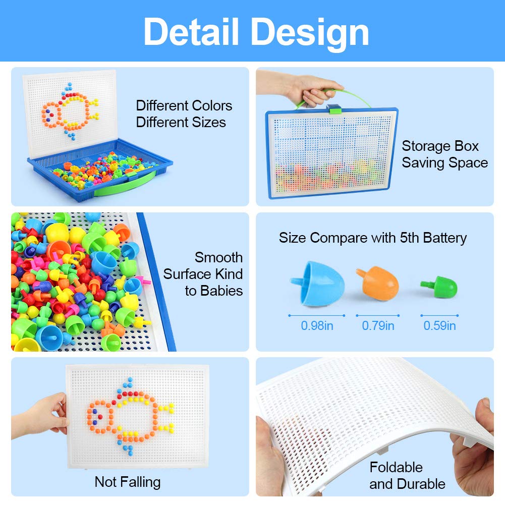 SENWOW 296Pcs Creative Mosaic DIY Puzzle Mushroom Nail The Composite Picture Peg Puzzle Game Intelligent 3D Games Educational Toys for Kids Children