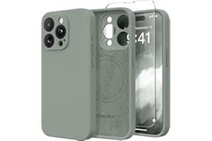 SuydanBox Magnetic for iPhone 15 Pro Max Case, Compatible with MagSafe, [Full Camera Protection][2 Screen Protectors] Silicone Shockproof Protective Phone Case for iPhone 15 Pro Max 6.7", Calke Green