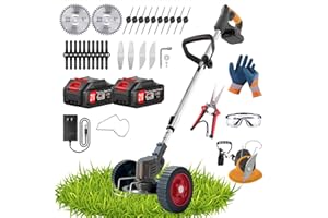 XABCHUI Electric Weed Wacker Eater Battery Powered, 21V Cordless Weed Trimmer with 5Types Blades & 2 Battery & Charger, Lightweight Stringless Grass Trimmer/Brush Cutter/Lawn Edger with Wheels for Yard Garden