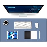 K KNODEL Large Office Leather Desk Mat, Mouse and Keyboard Pad, Computer and Laptop Mat, Desktop Protector and Cover, Writing Pad and Blotter (31.5"x15.7", Lake Blue)