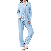 Ekouaer Women's Fleece Pajama Sets Long Sleeve Button Down Two-piece Sleepwear Soft Lounge Set