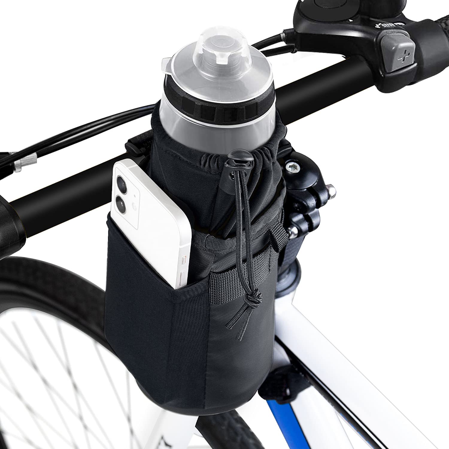 Photo 1 of WOTOW Bike Water Bottle Holder- Insulated Bicycle Cup Holder with Shoulder Strap, Bike Drink Holder with Phone Storage for Adult Kids, Handlebar Cycling Water Bottle Cage for Mountain Touring
