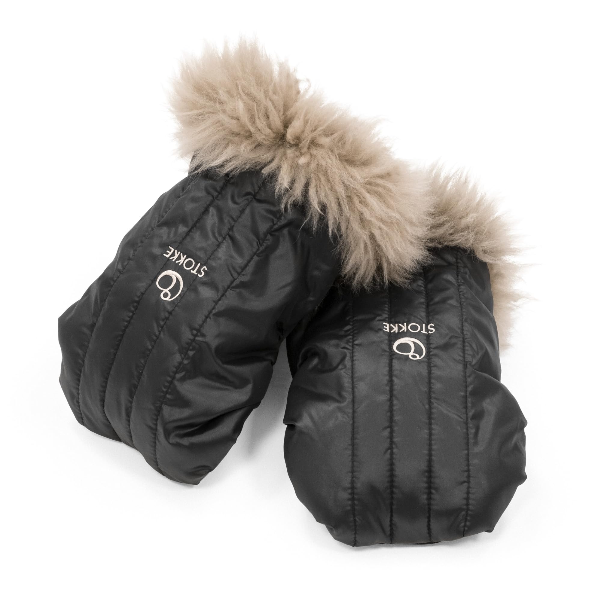 Stokke Stroller Mittens, Onyx Black - Soft Fleece Lining & Sheepskin Cuffs - Attach to All Stokke Strollers