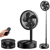 Portable Rechargeable Oscillating Travel Fan - 8" 8000mah Battery Operated | USB Standing Quiet Fans for Bedroom, Remote Folding Pedestal Floor Foldable Ventilador, Cruise Camping Table Desk Room Office