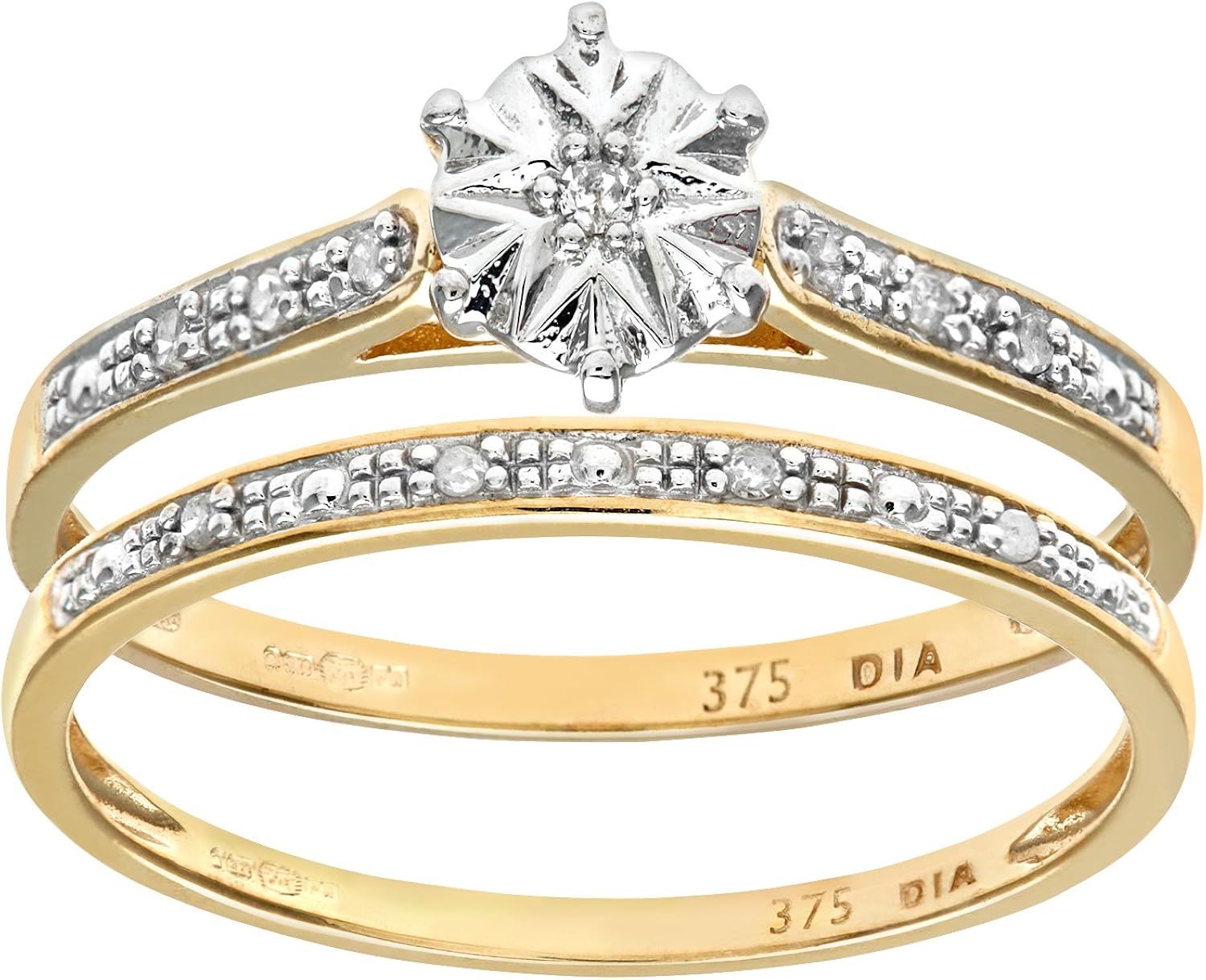 Ensemble Bague de fiançailles et alliance Femme PR08633YN Or Jaune 375/1000 (9 Cts) 1.7 Gr Ensemble Bague de fiançailles et alliance Femme PR08633YN Or Jaune 375/1000 (9 Cts) 1.7 Gr