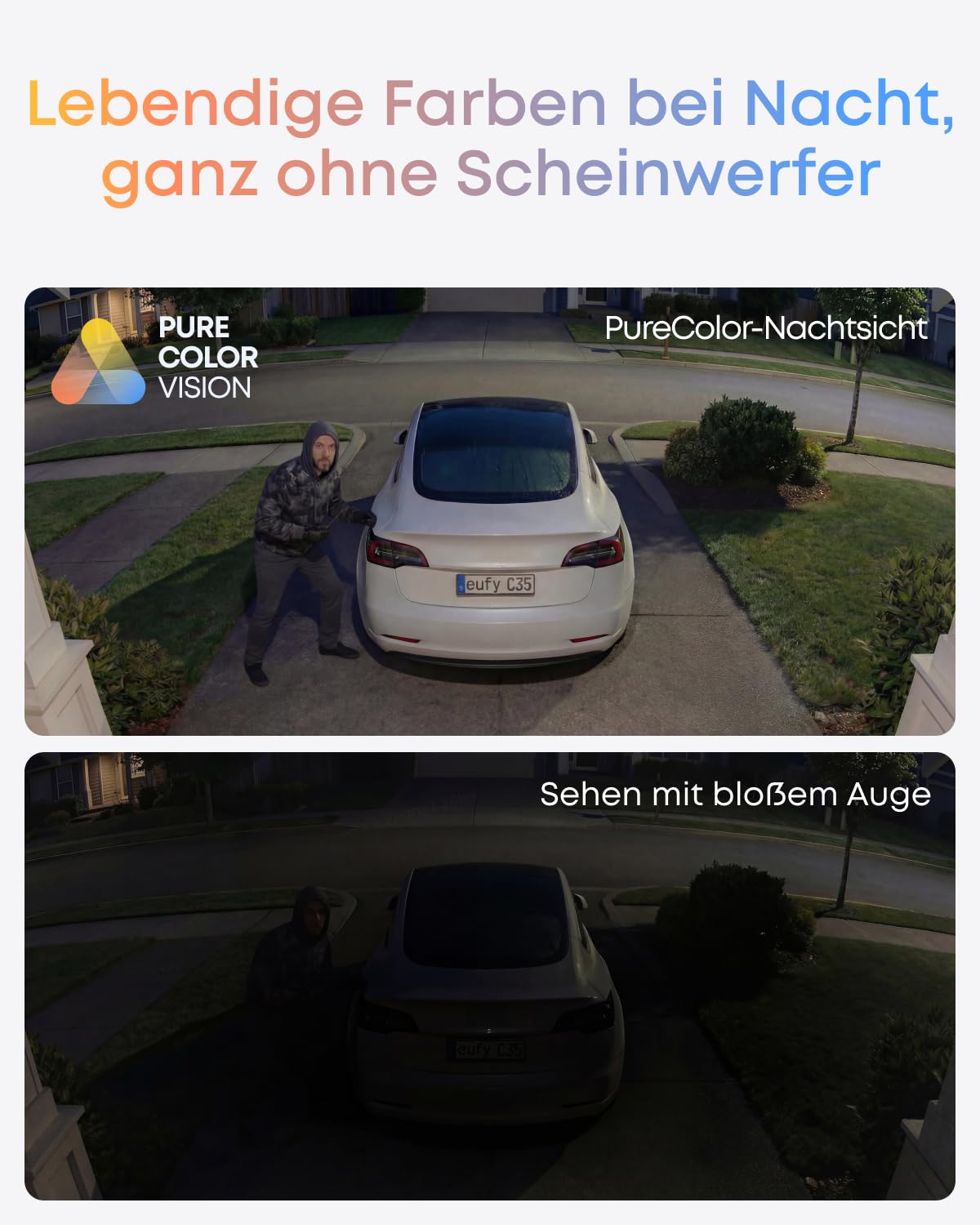 eufy eufyCam C35, Kabellose Überwachungskamera Außen & Innen, Magnetische Halterung, Farbnachtsicht, Lokaler Speicher, IP67 Wetterfest, Solarpanel-Kompatibel, Ohne ABO, Weiß 3