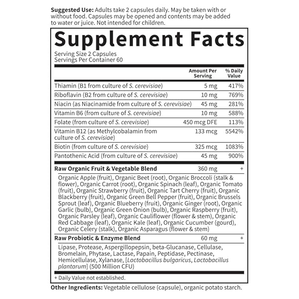GARDEN OF LIFE VITAMIN B COMPLEX – VITAMIN CODE RAW B COMPLEX – 120 VEGAN CAPSULES, HIGH POTENCY B COMPLEX VITAMINS FOR ENERGY & METABOLISM WITH B6, FOLATE & B12 AS METHYLCOBALAMIN PLUS PROBIOTICS