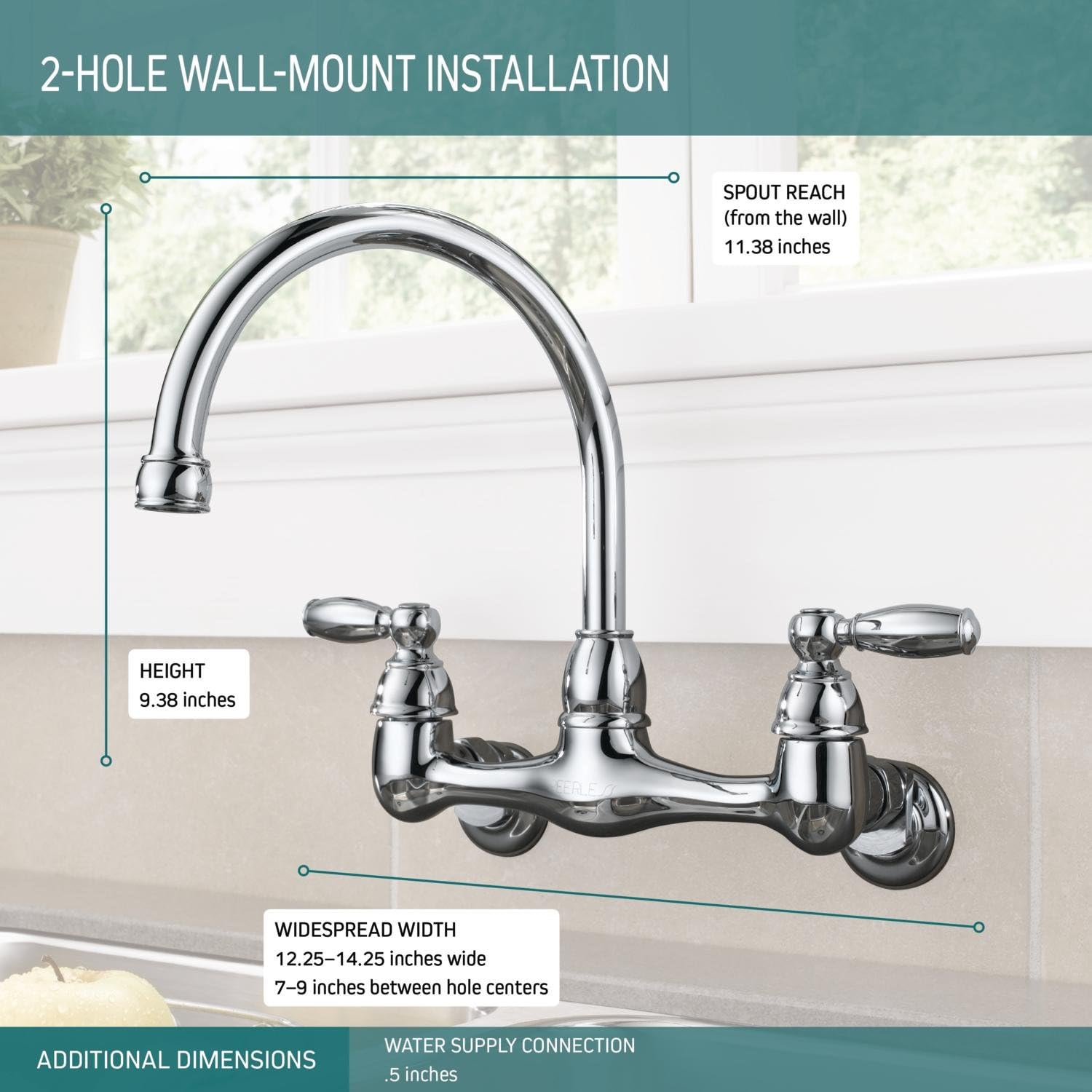 Peerless 2-Handle Wall Mount Kitchen Sink Faucet, Chrome P299305LF - Bar Sink Faucets - 