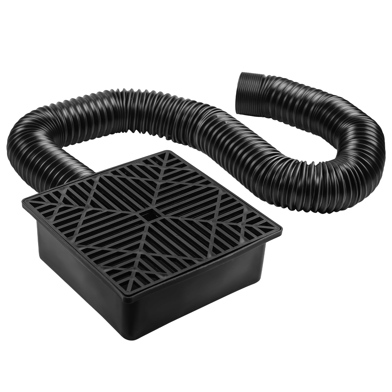 MaxEarn Square Catch Basin Drain Kit, 9x9inch Downspout Extensions Set, 155 cm Flexible Hose Extension, Gutter Downspout Extensions Set, Drainage Rain Spout Extender for Cement, Floor, Lawn