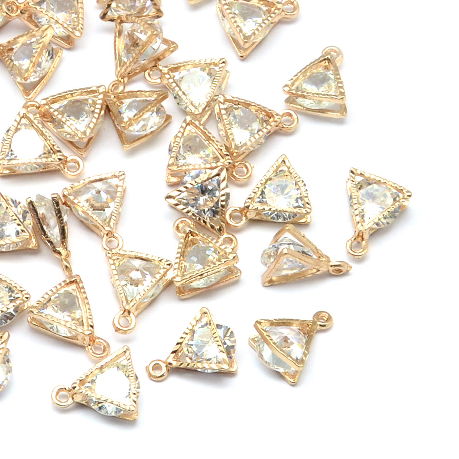 Craftdady 100pcs Hollow Pendants Cubic Zirconia Charms Triangle Shape Clear CZ Crystal Pendants with Light Gold Color Metal Frame for Bracelet Necklace Making