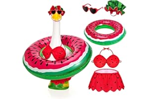 GANSHAYA Hawaiian Porch Goose Outfits Summer Bikini Goose Outfit Fits 23" Goose Statue with Hat Sunglasses & Swimming Ring for Cement Yard Decor(Watermelon)