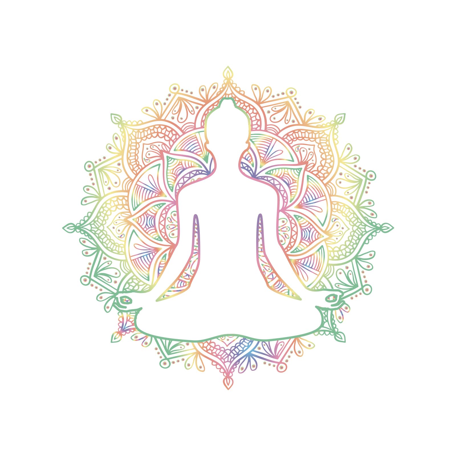 PLIGREAT Colorful Yoga Mandala Wall Decal Buddha Removable Vinyl Wall Sticker for Bedroom Living Room Yoga Studio Background Wall Mural Decor DIY Creative Art Bohemian Decorative Home Indoor