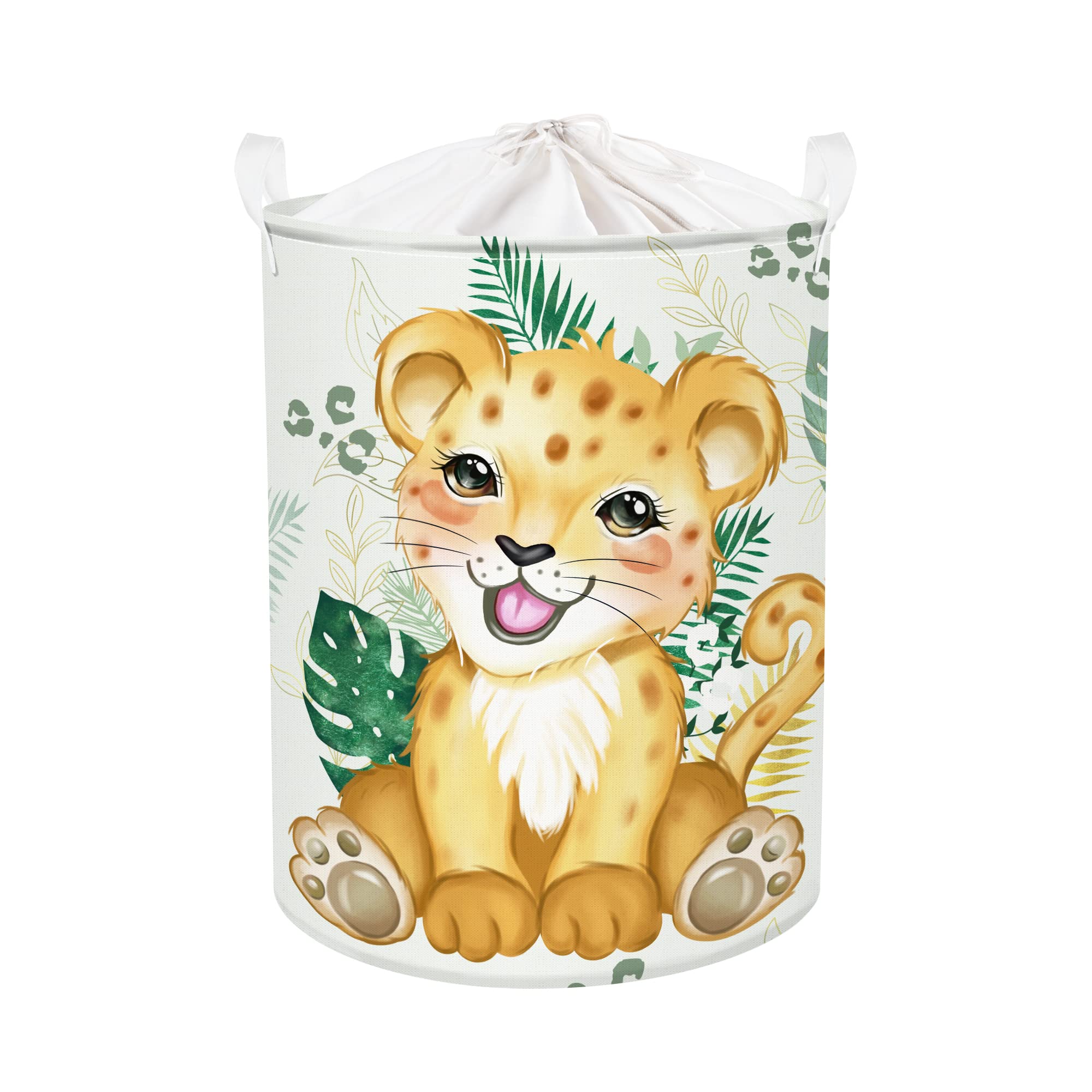 Clastyle Single Forest Animal Laundry Hamper Leaves Book Storage Basket for Bathroom Parent Storage Box to Organize Toy Clothes, Leopard, 40x50 cm