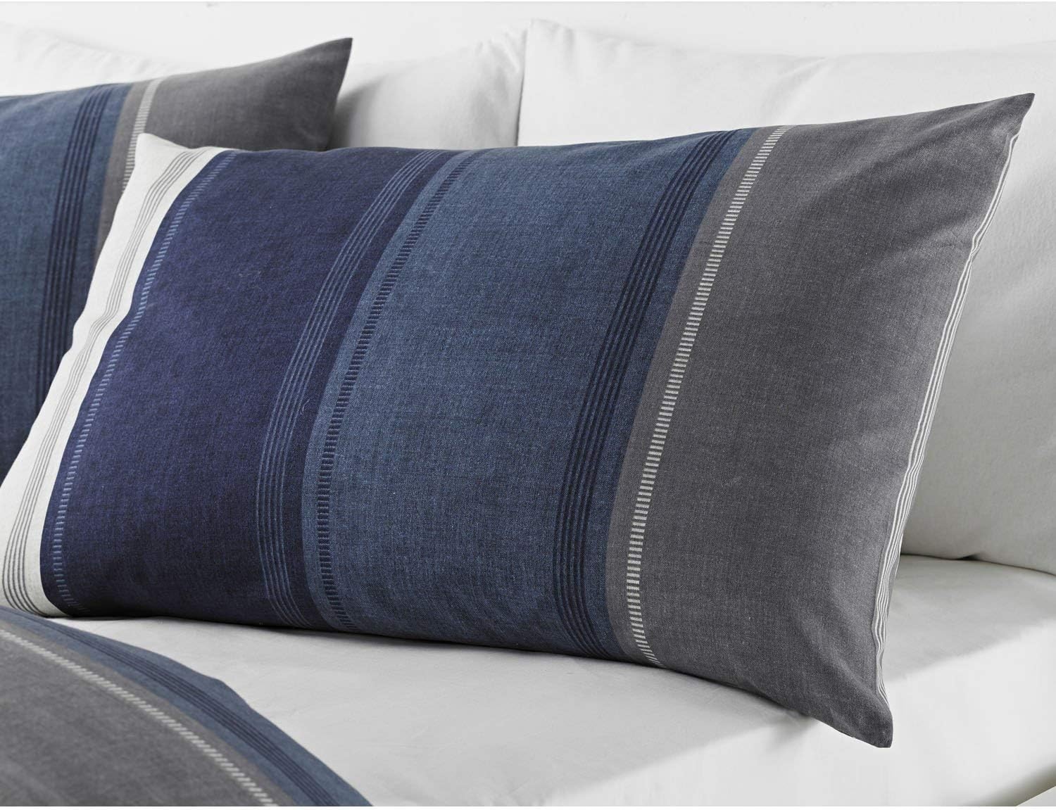 Fusion - Betley - Classic Wide Stripe Duvet Cover Set - Blue - King Bed Size, Blue, Denim, Grey - Image 4