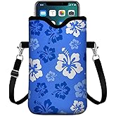 GEGEPINK Universal Phone Sleeve Pouch with Crossbody Strap 7.6 X 4.3 Inches Shockproof Water Resistant Mobile Protection Bag-Hawaiian Floral Neoprene Phone Pouch Bag