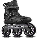 Adult Inline Skate - COSMOID High Performance Roller Skates Blades for Women &amp; Men, 3 Wheels 110mm/100mm Metal Frame,Indoor Outdoor and Fitness Black,Size 5-14.5