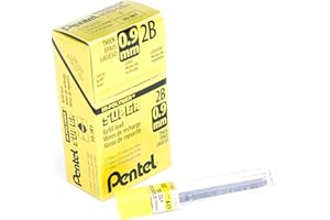 Pentel Super Hi-Polymer Lead Refills for Mechanical Pencils, 15 Leads Per Tube, 2B Grade, Dark Soft Lead For Sketching, 0.9mm
