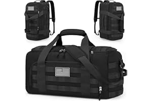 ZOMFELT Tactical Gym Bags for Men, Carry On Luggage 22x14x9 Airline Approved, 45L Duffle Bag with Removable Dividers & Innovative Shoe Compartment, Travel Duffel Gym Backpack, Black