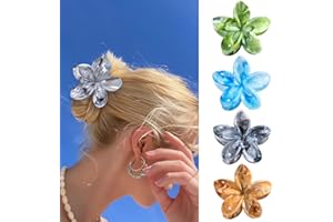 SHINLEA Flower Claw Clips, 4PCS Hawaiian Plumeria Flower Hair Clips, Artistic Multi Color Smudge Pattern Barrettes, Beach Tropical Hair Accessories for Women and Girls, Color G