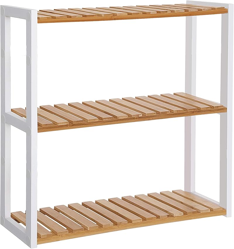 SONGMICS Bamboo 3-Tier Shelf Wall Mount/Free Standing White BCB13WN