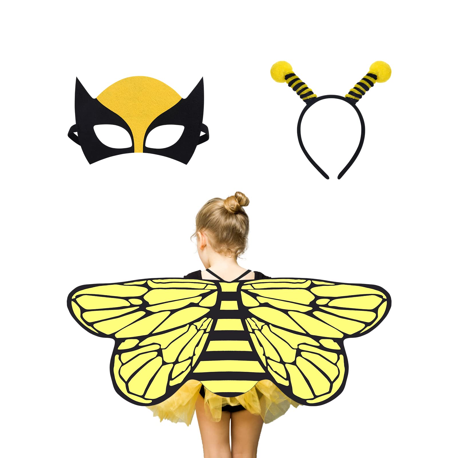Aomig Kids Bee Costume, 3Pcs Fancy Dress up Animal Costume with Wings, Antenna Headband and Eye Mask, Bumblebee for Christmas Halloween Cosplay (C2-QX-MF220801-FBA) — image 1