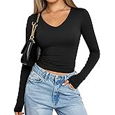 Avidlove Womens Long Sleeve Tops Double Lined V Neck Top Fitted Basic T Shirts Going Out Tops with Panties