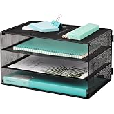 EASEPRES 3 Tier Mesh Desk Organizer Tray, File Paper Letter Folder Holder Desktop Paper Sorter Mail Organization Rack Storage Accessories, for Office Home School Classroom, Black