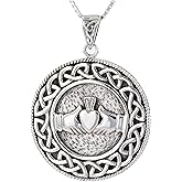 Jewelry Trends Celtic Claddagh Love Knot Round Medallion Sterling Silver Pendant Necklace
