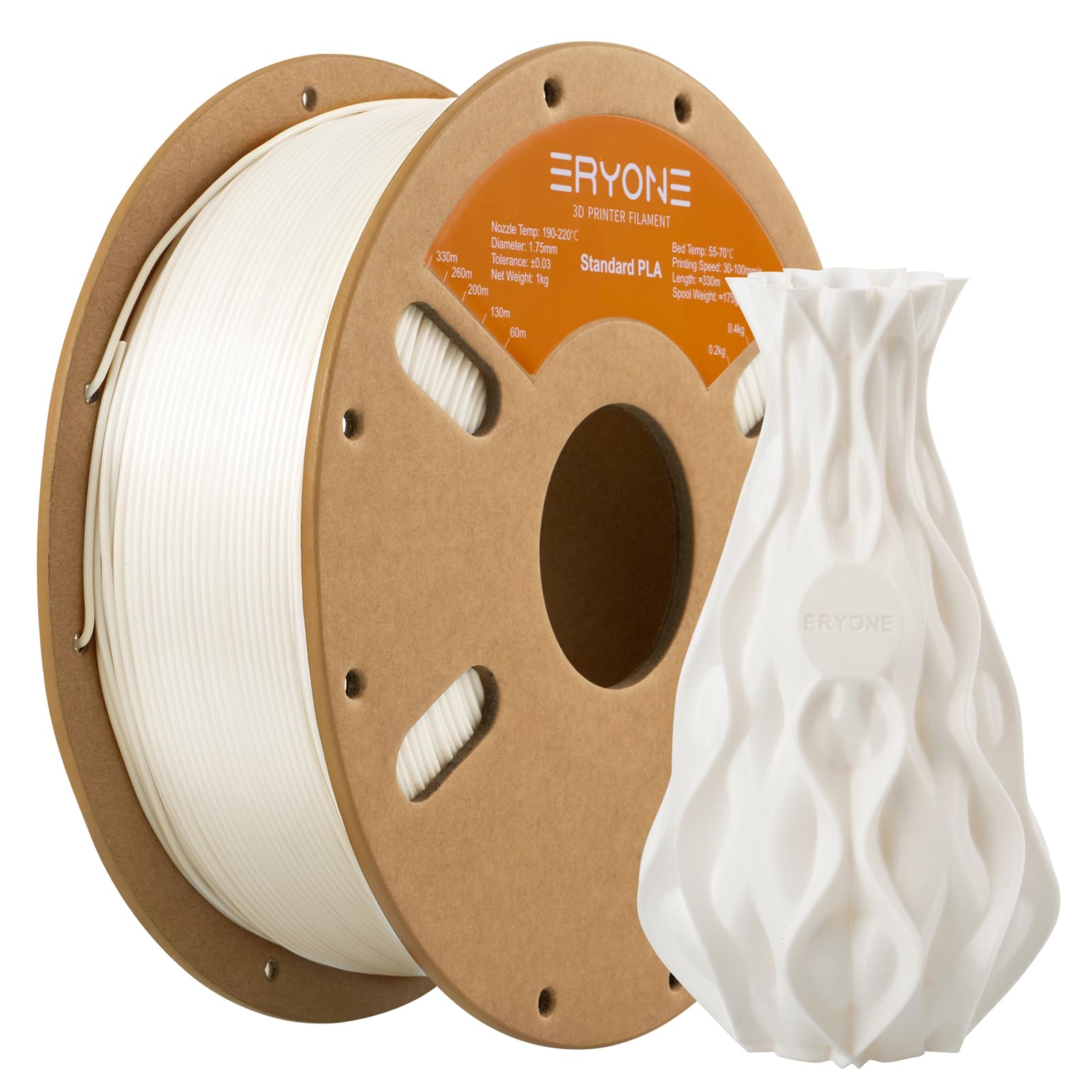 ERYONE PLA Filament 1.75mm, 3D Printer Filament PLA, Dimensional Accuracy +/-0.03mm, 1kg 1 Spool(2.2lbs),Ivory White