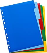 Oxford A4 Plastic 5-Part Dividers Multi-Colored Tabs Tear-Resistant