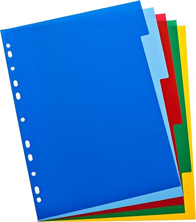 Oxford A4 Plastic 5-Part Dividers Multi-Colored Tabs Tear-Resistant