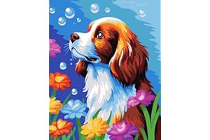 Maomaomi Paint by Numbers DIY Acrylic Painting Kit for Kids & Adults Beginner – 16" Wx20 L Colorful Cute Dog Pattern