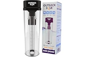 Outback Blue Professional Rain Gauge - 11" High Capacity Precipitation Measure Tool, Accurate to 0.01 Inch, Weather Resistant