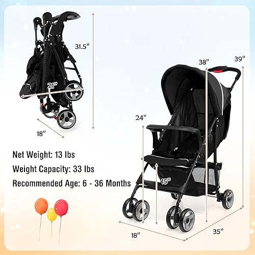Baby Joy Lightweight Stroller, Compact Toddler Travel Stroller for