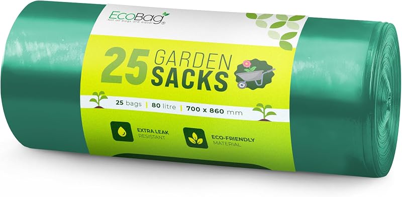 EcoBag 25 Pack Extra Strong Garden Sacks 80L 30 Microns Recyclable