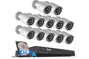 PANOOB 16 Channel Security Camera System, 4K 16CH NVR 4TB HDD, 12PCs 5MP Wired Surveillance Cameras, Outdoor, Human Detection, Built-in Mic, 100ft IR Night Vision